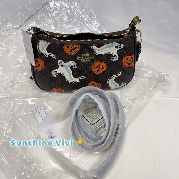 NWT Coach Teri Shoulder Bag In Signature Canvas Pumpkin Halloween 🎃Print CCE71 - Picture 9 of 16